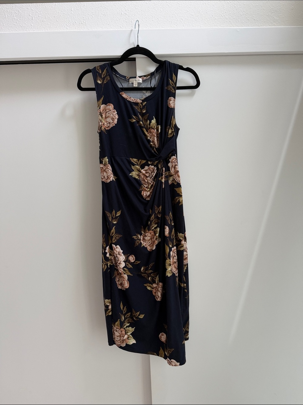nine britton Navy Midi Dress with Blush Floral Print
